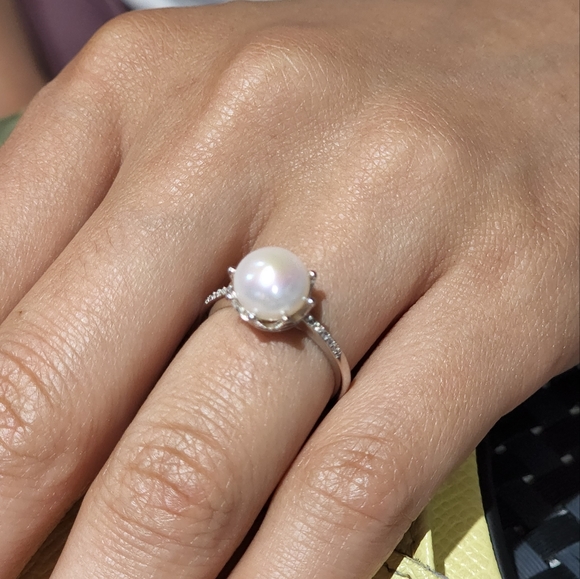 Womens 925S White Cultured Freshwater Pearl Adjustable Ring Engagement Design - Picture 15 of 15